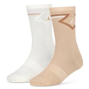 Nike Air Jordan Kids Crew Socks Cream Tan 3Y-5Y Women 4-6 2 Pairs